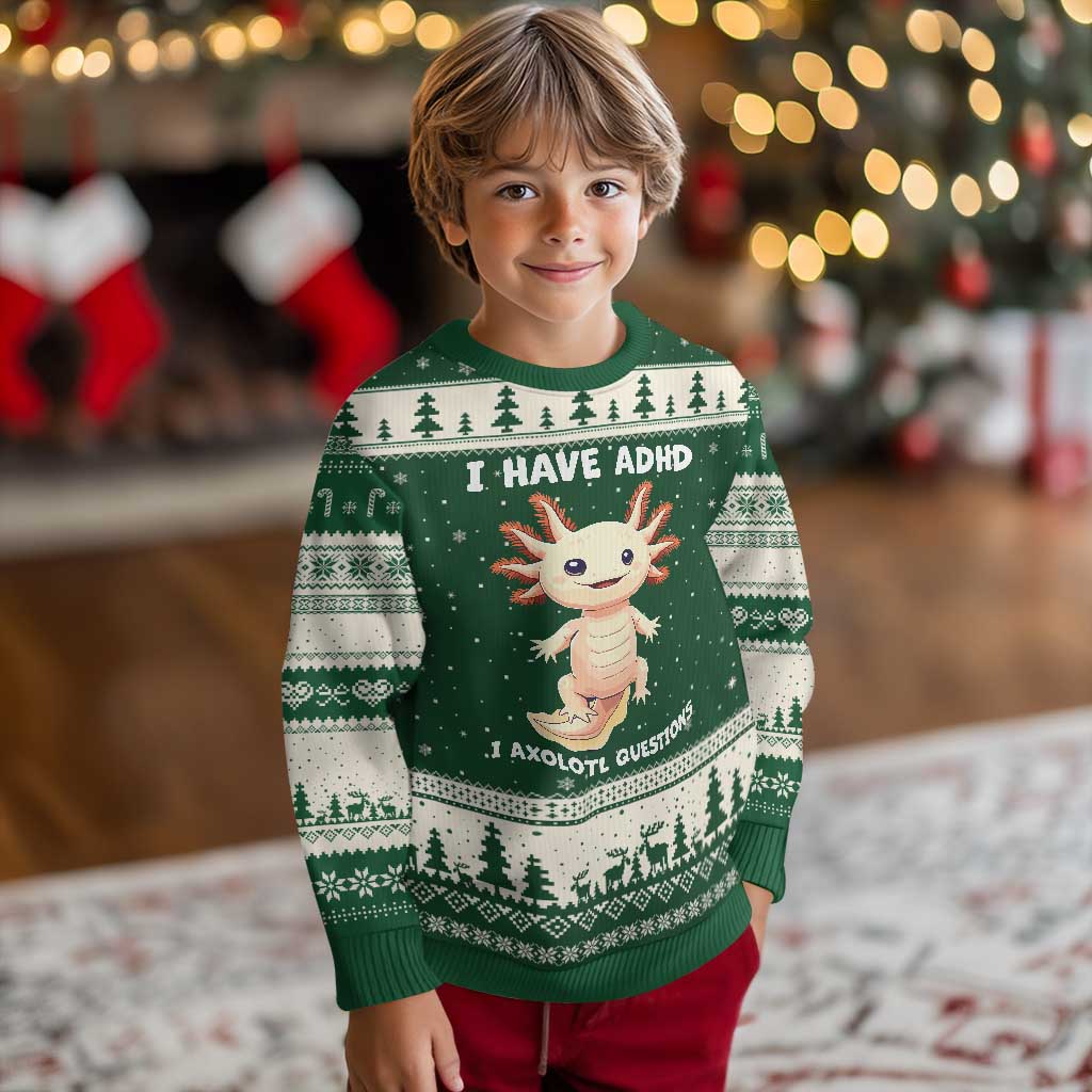 Funny ADHD Awareness Axolotl Ugly Christmas Sweater I Have ADHD I Ask A Lot Question Neurodiversity - Wonder Print Shop