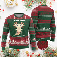 Funny ADHD Awareness Axolotl Ugly Christmas Sweater I Have ADHD I Ask A Lot Question Neurodiversity - Wonder Print Shop