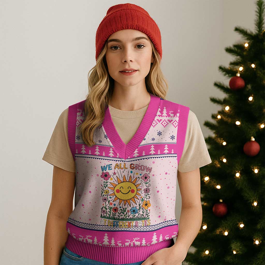 Special Education V-Neck Knit Sweater Vest We All Grow At Different Rates Inspirational Inclusion Sped Teacher - Wonder Print Shop