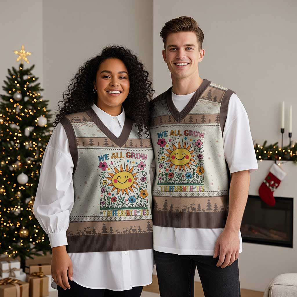 Special Education V-Neck Knit Sweater Vest We All Grow At Different Rates Inspirational Inclusion Sped Teacher - Wonder Print Shop