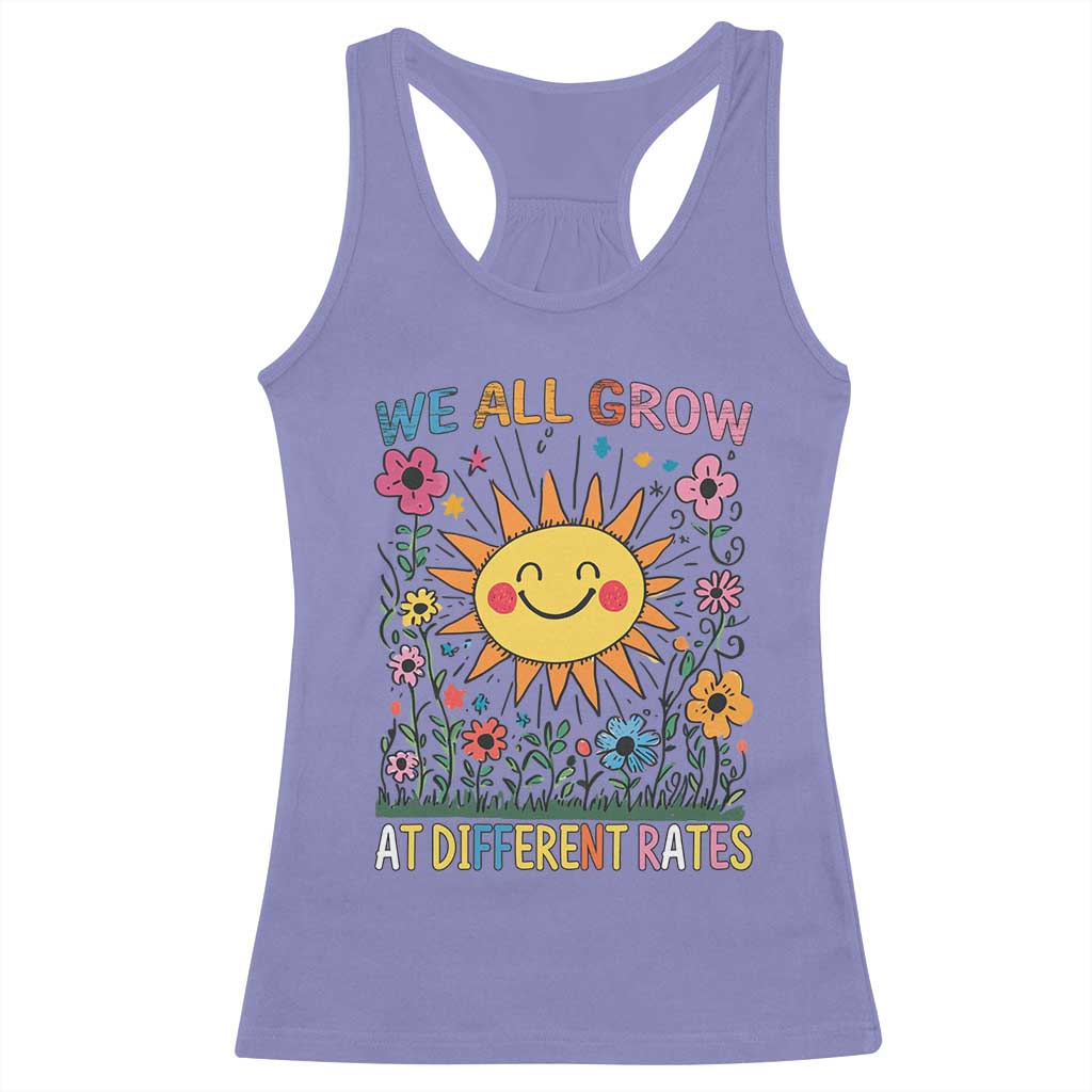 Special Education Racerback Tank Top We All Grow At Different Rates Inspirational Inclusion Sped Teacher