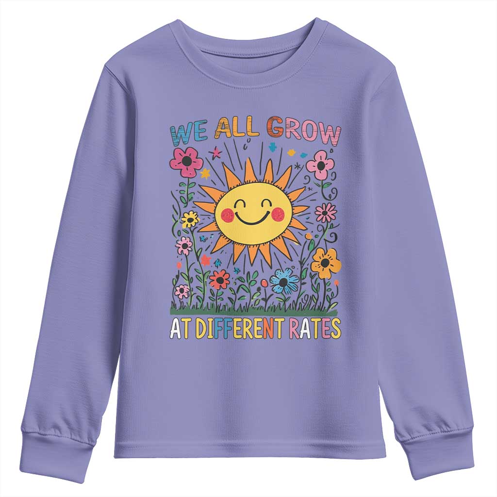 Special Education Youth Sweatshirt We All Grow At Different Rates Inspirational Inclusion Sped Teacher