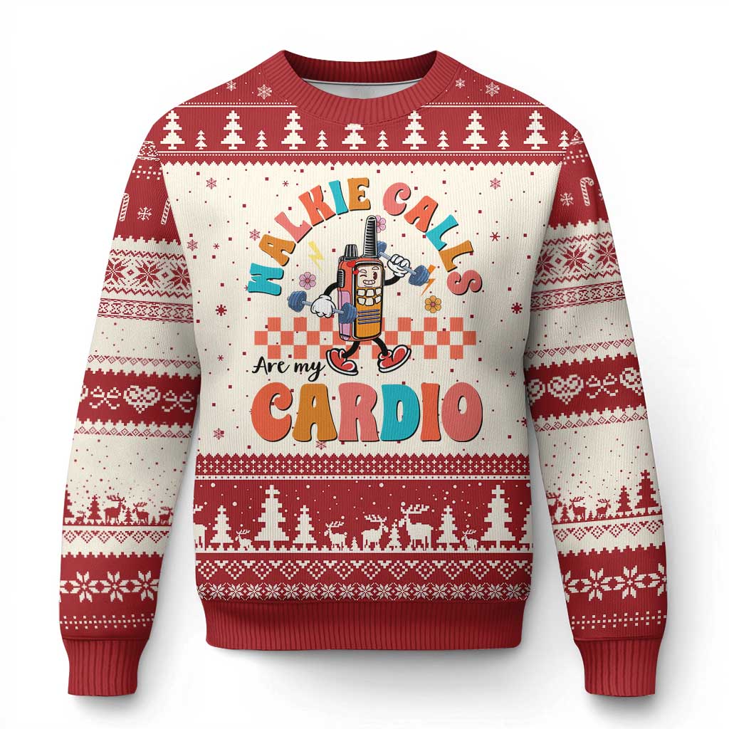 Special Education Ugly Christmas Sweater Walkie Calls Are My Cardio Inspirational ABA SPED - Wonder Print Shop