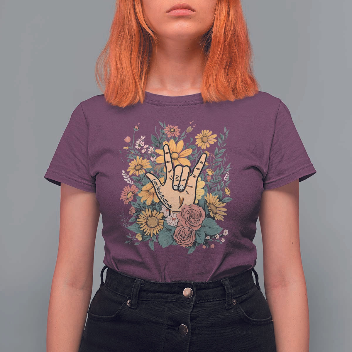 Special Education T Shirt For Women Sign Language ASL Love Needs No Words