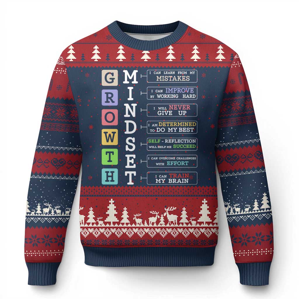 Special Education Ugly Christmas Sweater Growth Mindset Positive Inspiration - Wonder Print Shop