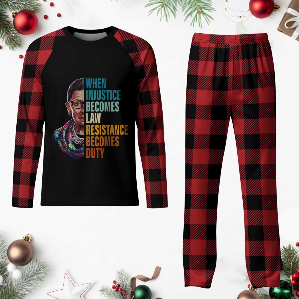 Inspirational RBG Plaid Pajama Set When Injustice Becomes Law Resistance Becomes Duty - Wonder Print Shop