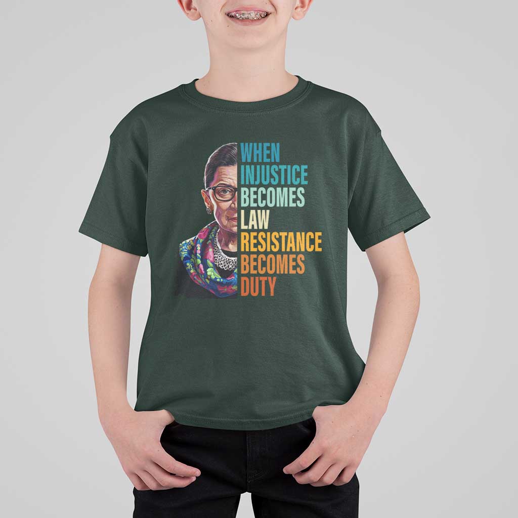 Inspirational RBG T Shirt For Kid When Injustice Becomes Law Resistance Becomes Duty