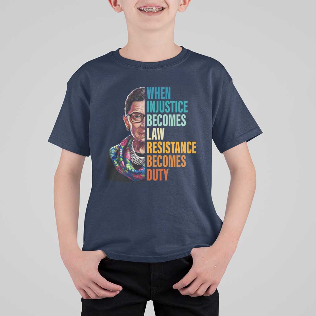Inspirational RBG T Shirt For Kid When Injustice Becomes Law Resistance Becomes Duty