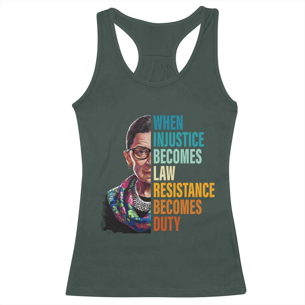 Inspirational RBG Racerback Tank Top When Injustice Becomes Law Resistance Becomes Duty