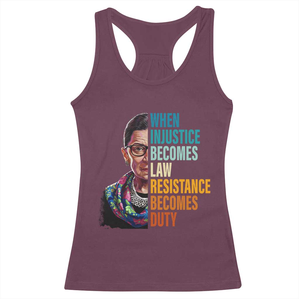Inspirational RBG Racerback Tank Top When Injustice Becomes Law Resistance Becomes Duty