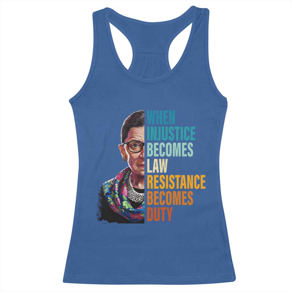 Inspirational RBG Racerback Tank Top When Injustice Becomes Law Resistance Becomes Duty
