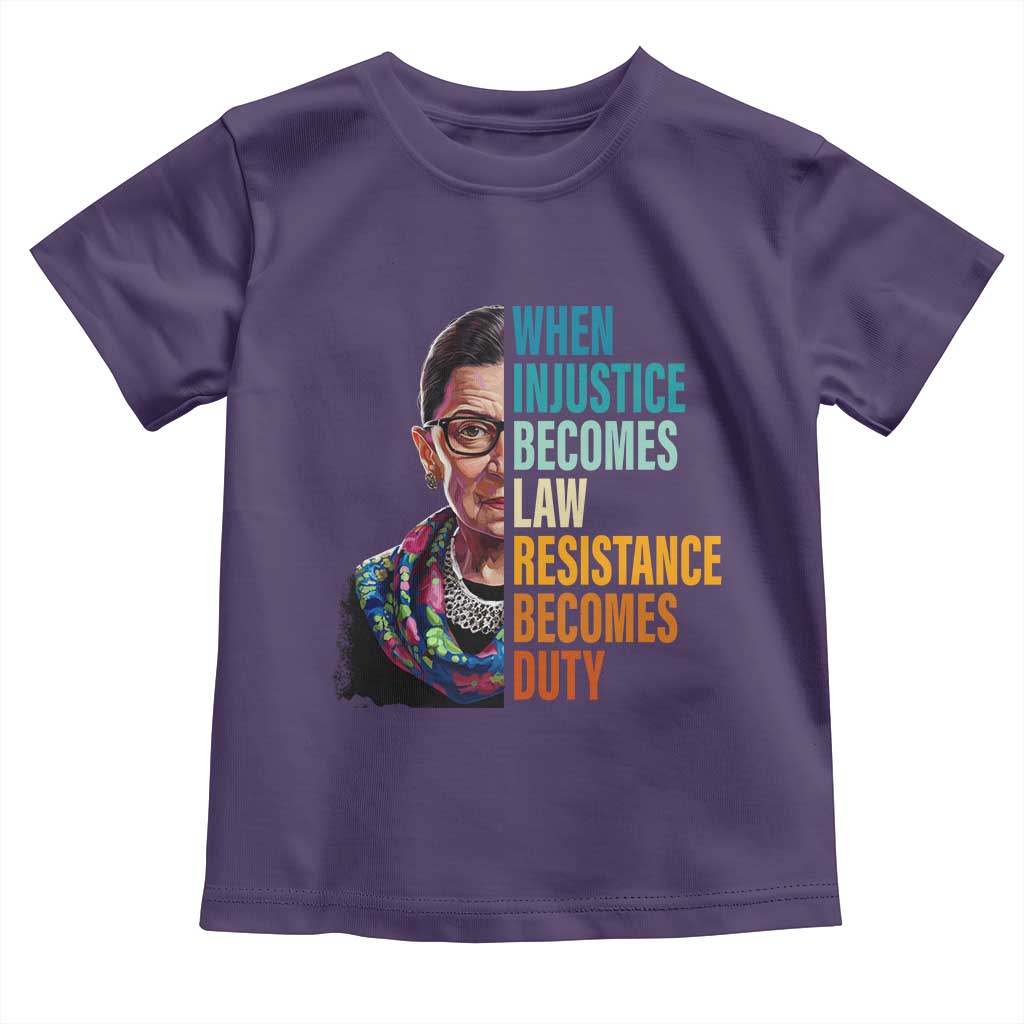 Inspirational RBG Toddler T Shirt When Injustice Becomes Law Resistance Becomes Duty