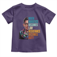 Inspirational RBG Toddler T Shirt When Injustice Becomes Law Resistance Becomes Duty