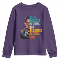 Inspirational RBG Youth Sweatshirt When Injustice Becomes Law Resistance Becomes Duty