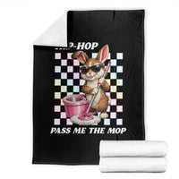 Hip Hop Easter Bunny Cleaning Pun Throw Blanket Funny Rabbit with Mop