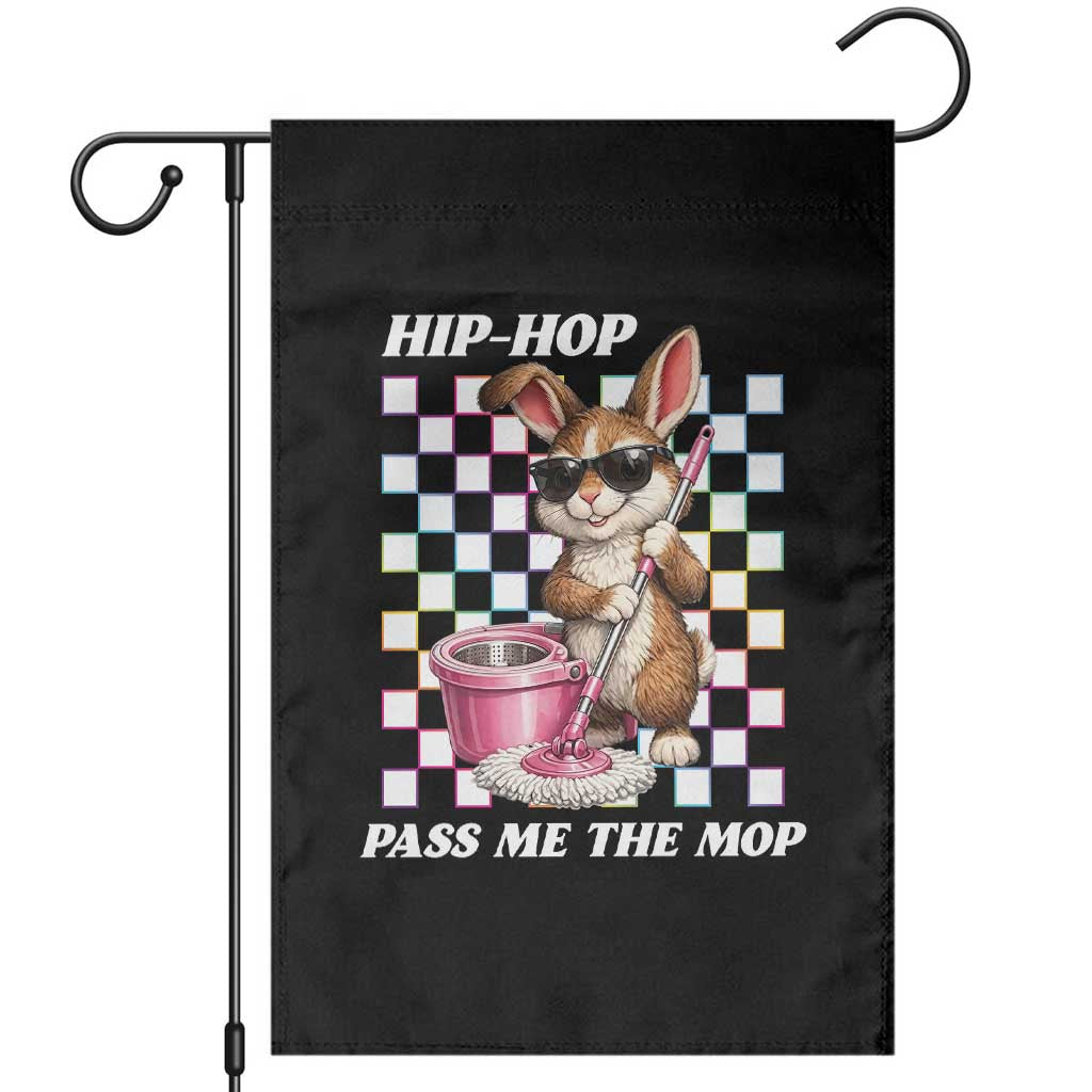 Hip Hop Easter Bunny Cleaning Pun Garden Flag Funny Rabbit with Mop