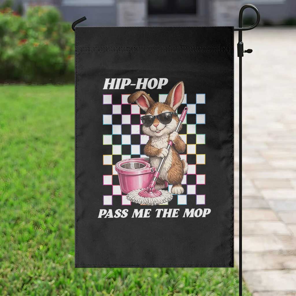 Hip Hop Easter Bunny Cleaning Pun Garden Flag Funny Rabbit with Mop