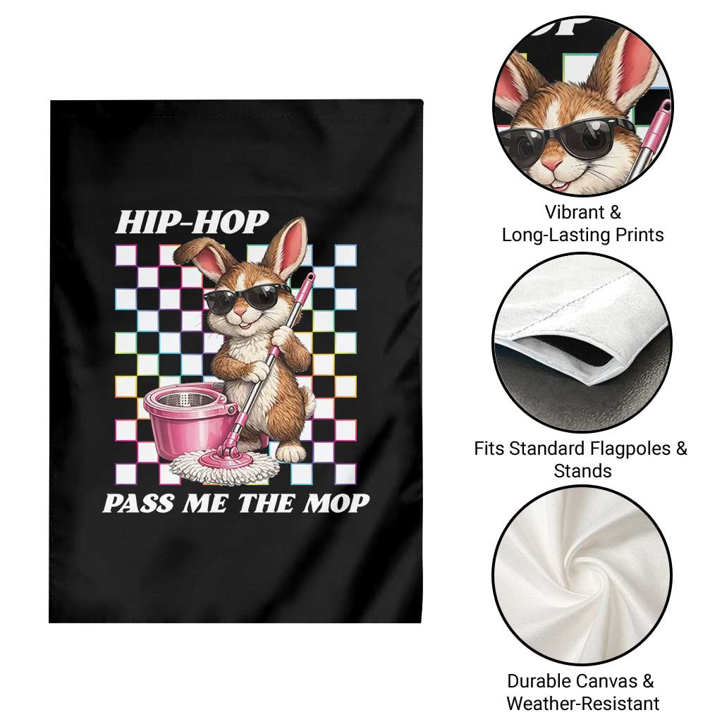 Hip Hop Easter Bunny Cleaning Pun Garden Flag Funny Rabbit with Mop