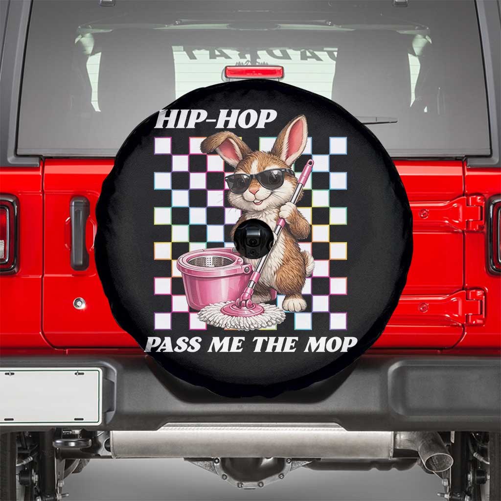 Hip Hop Easter Bunny Cleaning Pun Spare Tire Cover Funny Rabbit with Mop