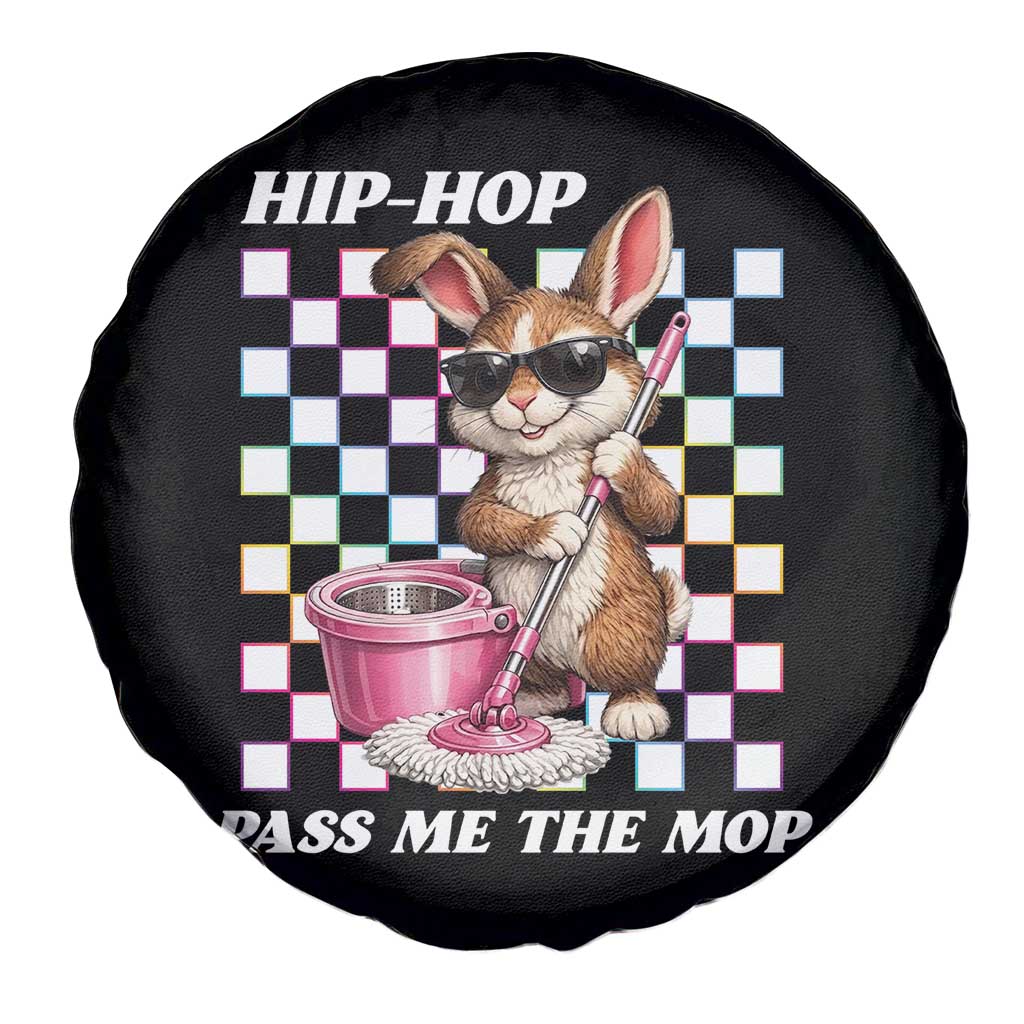 Hip Hop Easter Bunny Cleaning Pun Spare Tire Cover Funny Rabbit with Mop