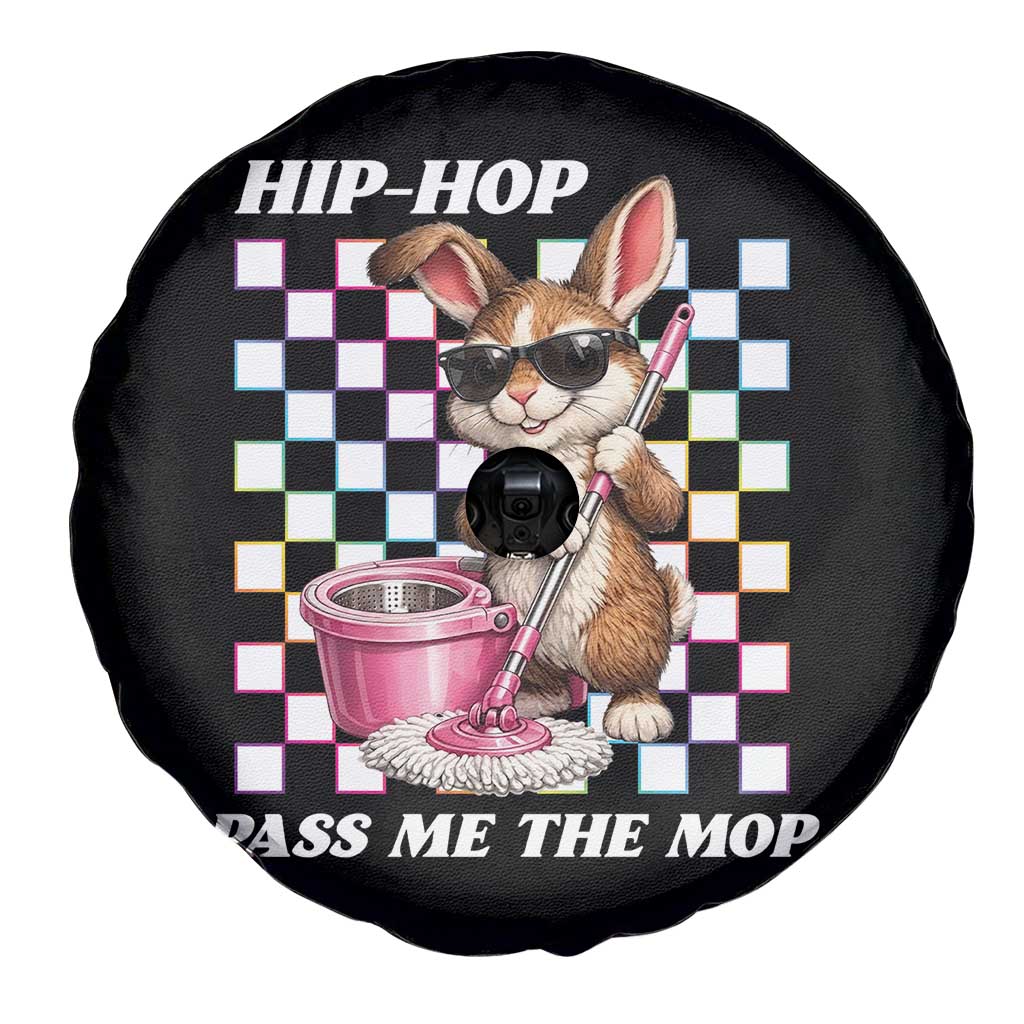 Hip Hop Easter Bunny Cleaning Pun Spare Tire Cover Funny Rabbit with Mop