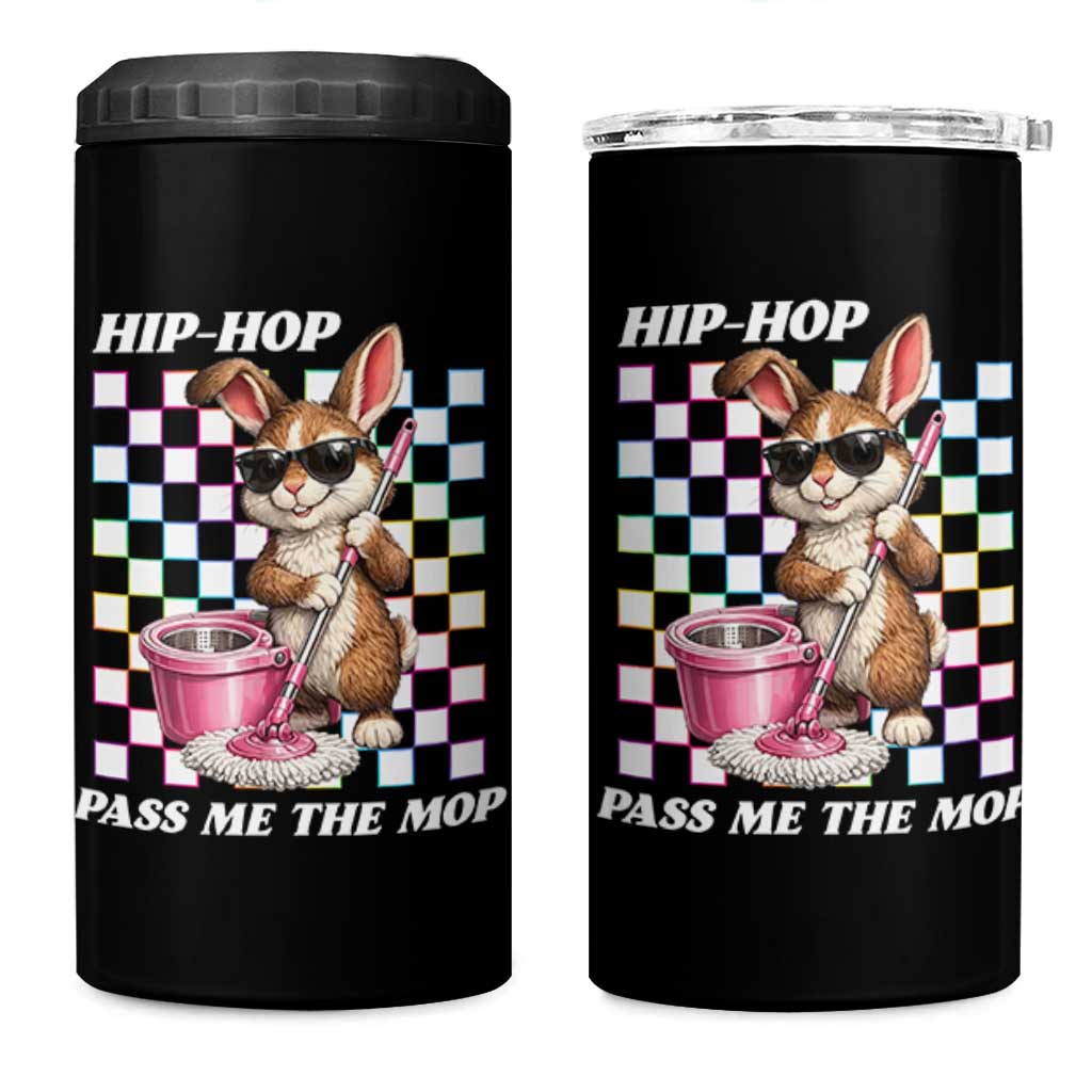 Hip Hop Easter Bunny Cleaning Pun 4 in 1 Can Cooler Tumbler Funny Rabbit with Mop