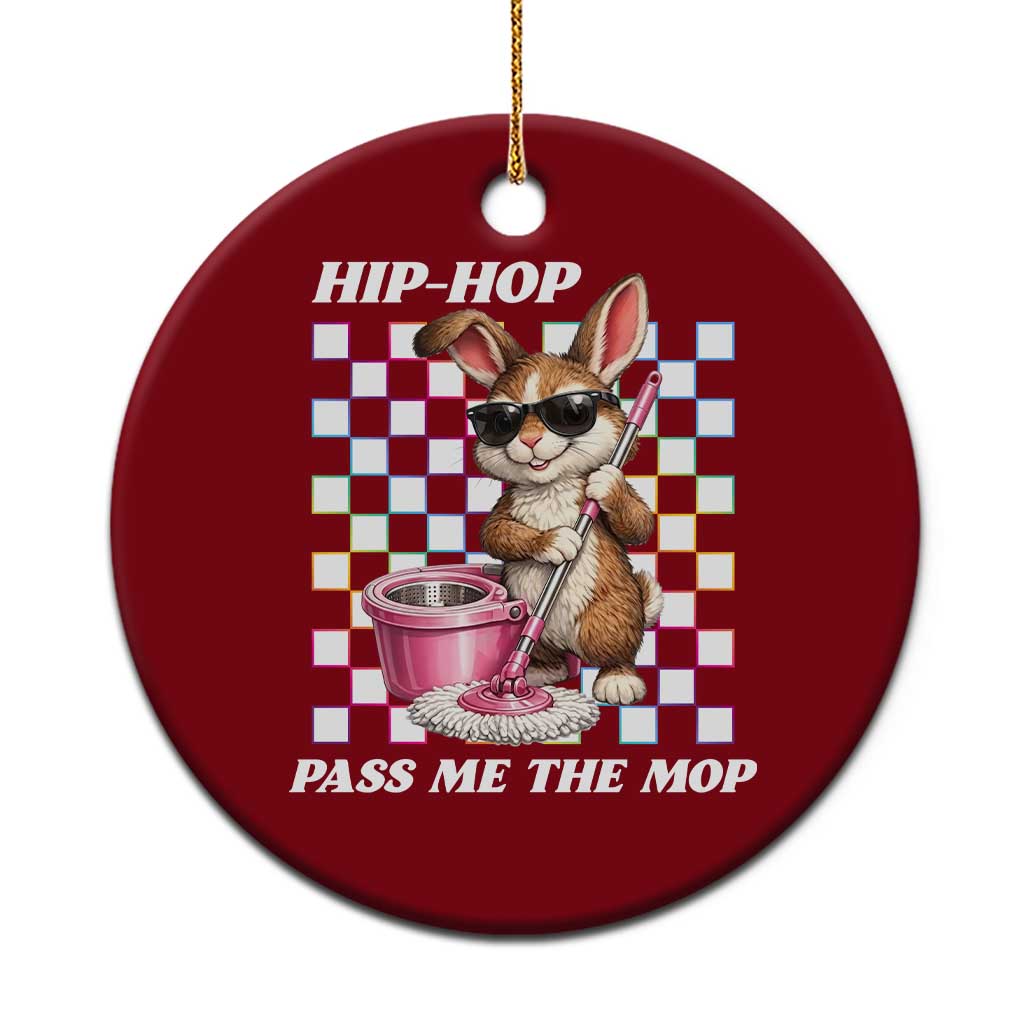 Hip Hop Easter Bunny Cleaning Pun Ceramic Ornament Funny Rabbit with Mop
