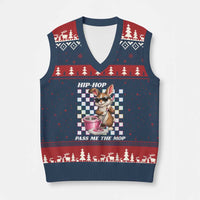 Hip Hop Easter Bunny Cleaning Pun V-Neck Knit Sweater Vest Funny Rabbit with Mop