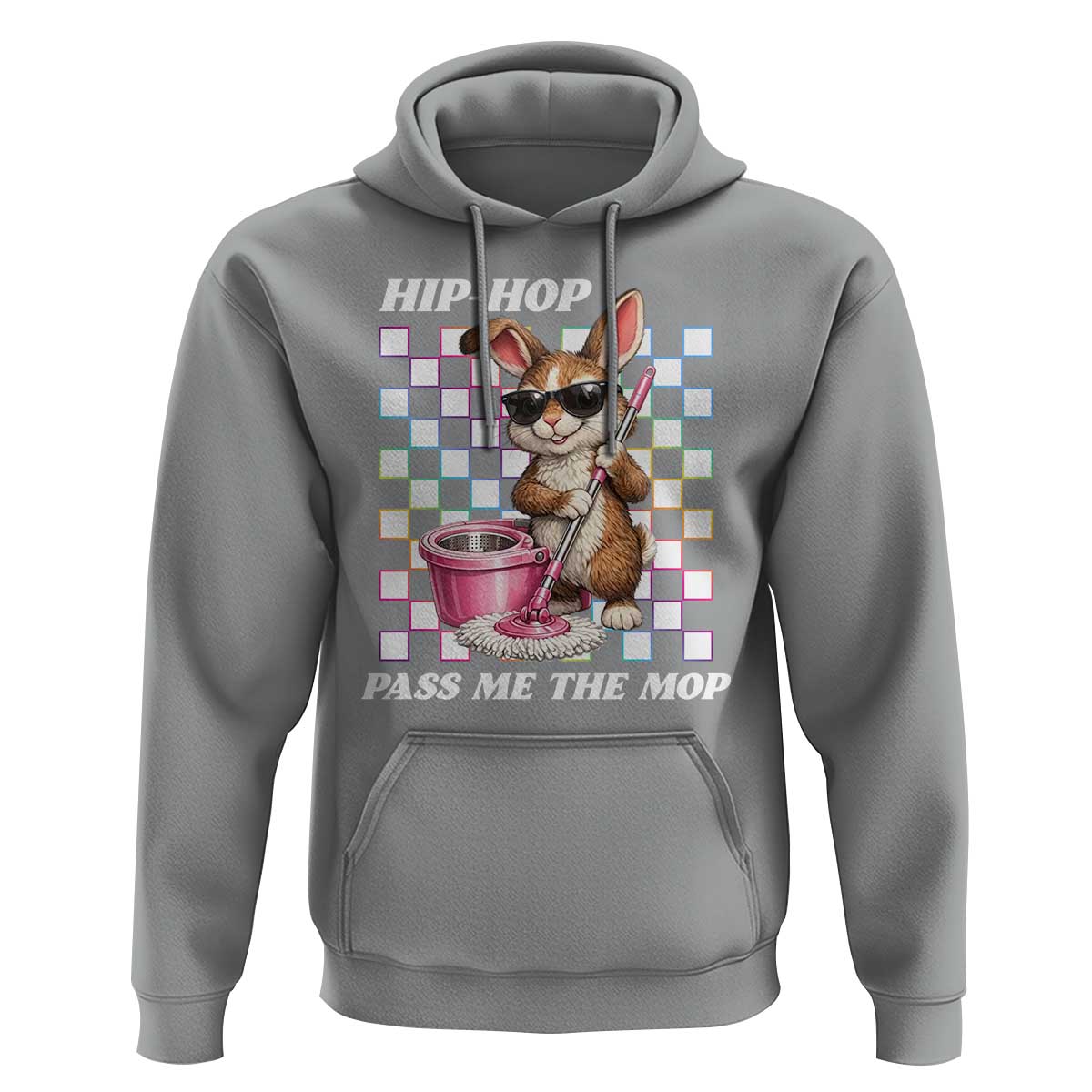 Hip Hop Easter Bunny Cleaning Pun Hoodie Funny Rabbit with Mop