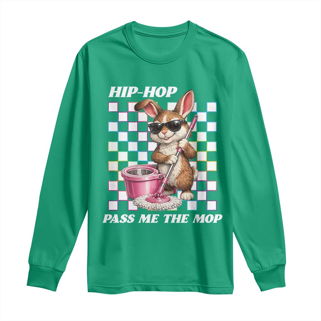 Hip Hop Easter Bunny Cleaning Pun Long Sleeve Shirt Funny Rabbit with Mop