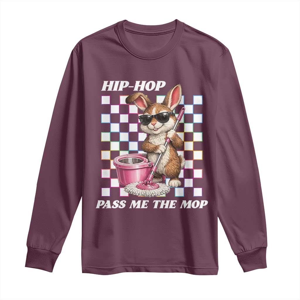 Hip Hop Easter Bunny Cleaning Pun Long Sleeve Shirt Funny Rabbit with Mop