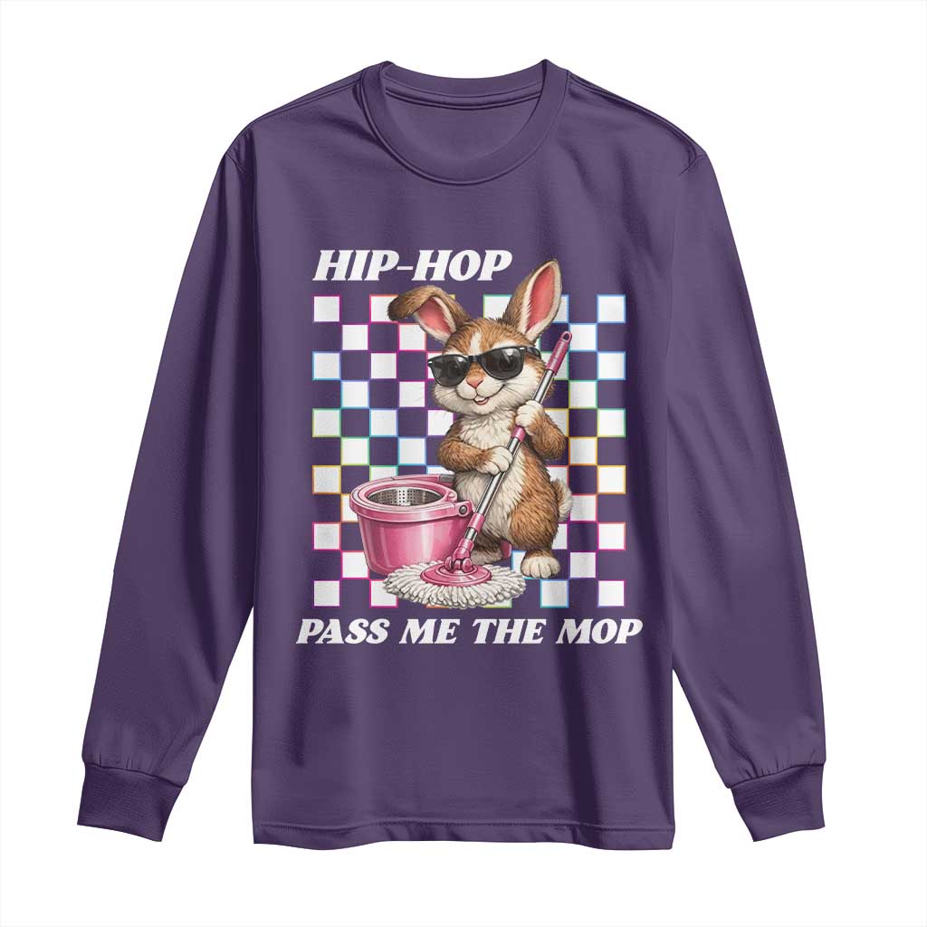 Hip Hop Easter Bunny Cleaning Pun Long Sleeve Shirt Funny Rabbit with Mop