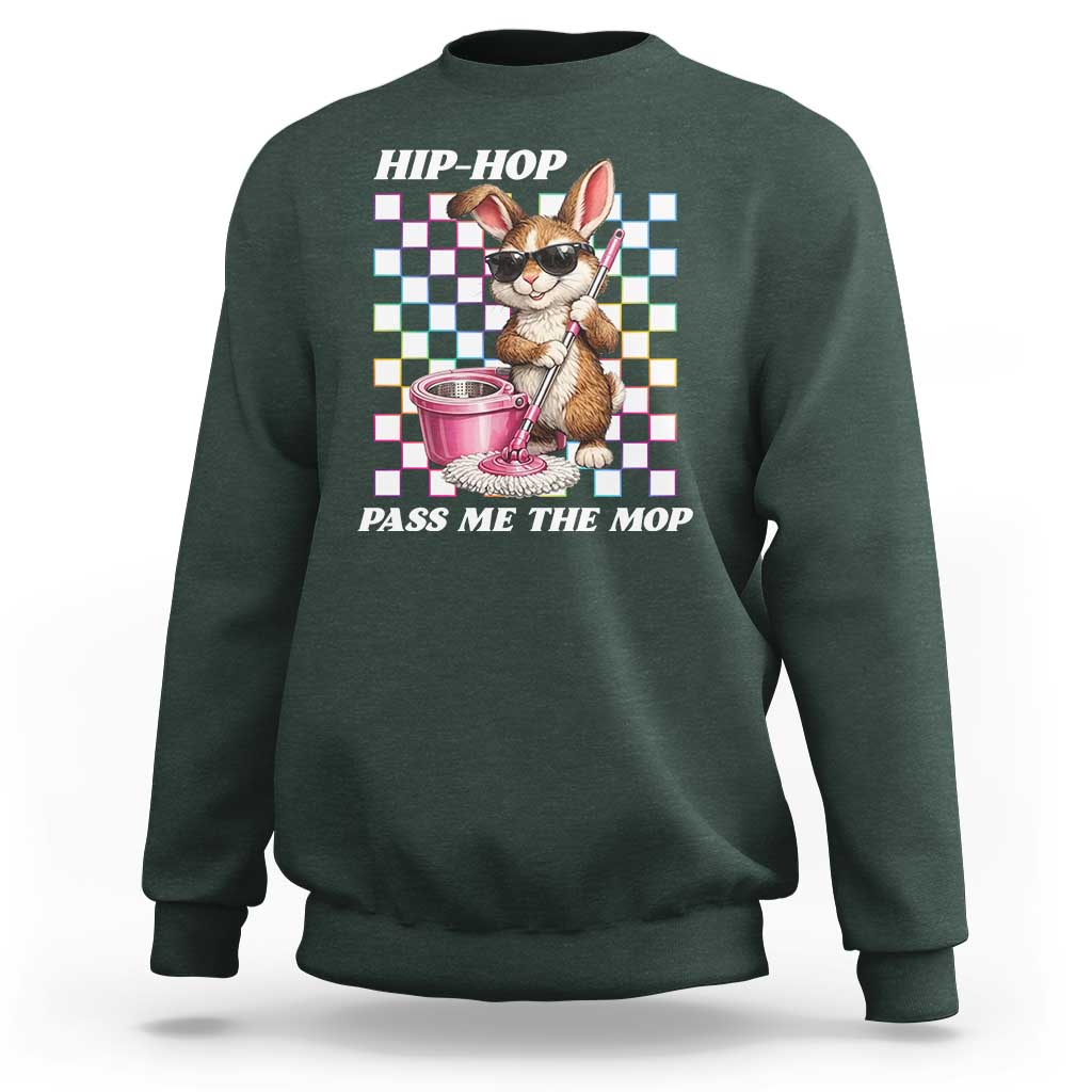 Hip Hop Easter Bunny Cleaning Pun Sweatshirt Funny Rabbit with Mop