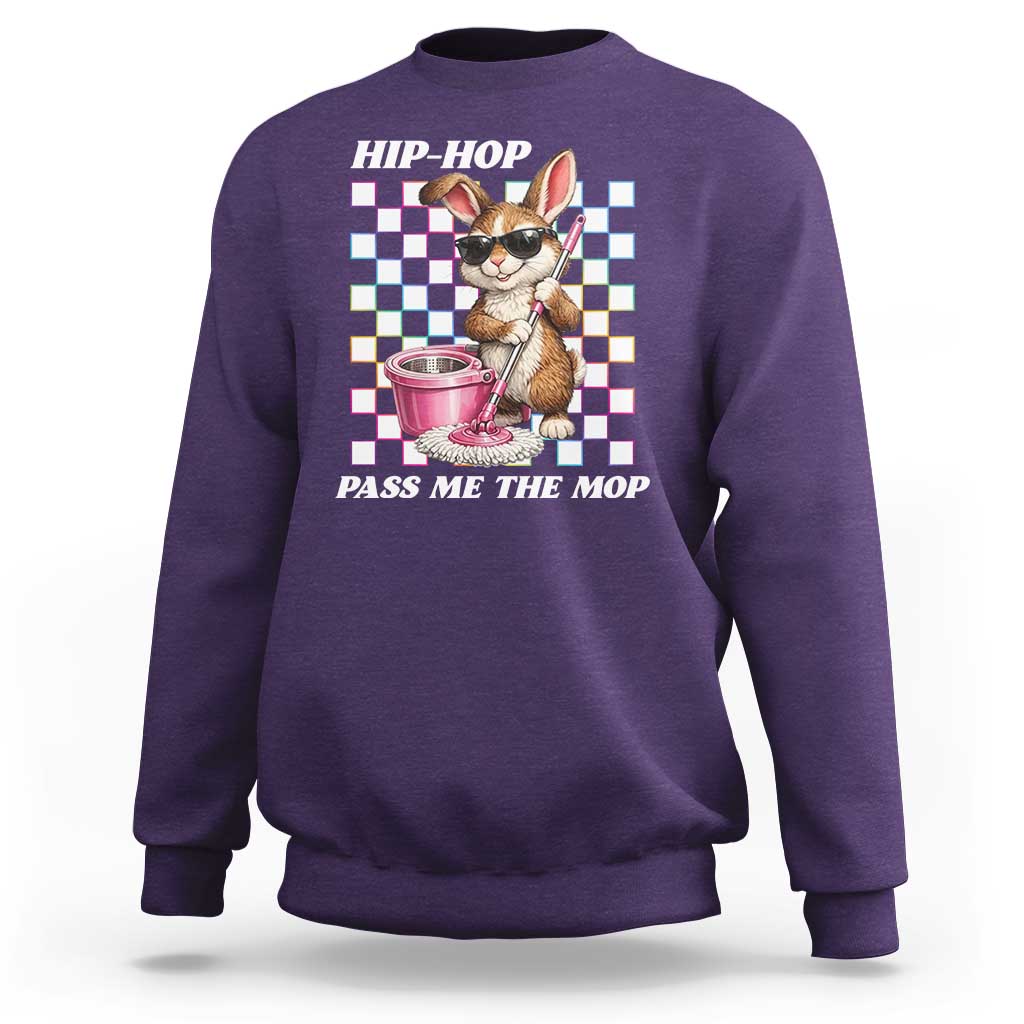 Hip Hop Easter Bunny Cleaning Pun Sweatshirt Funny Rabbit with Mop