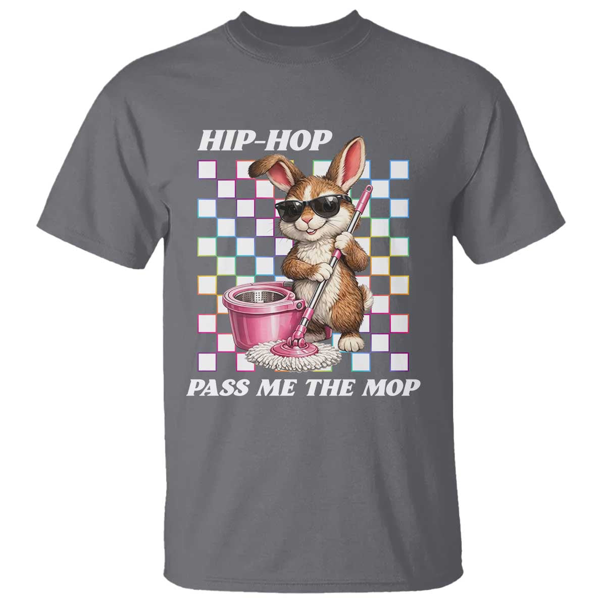 Hip Hop Easter Bunny Cleaning Pun T Shirt Funny Rabbit with Mop