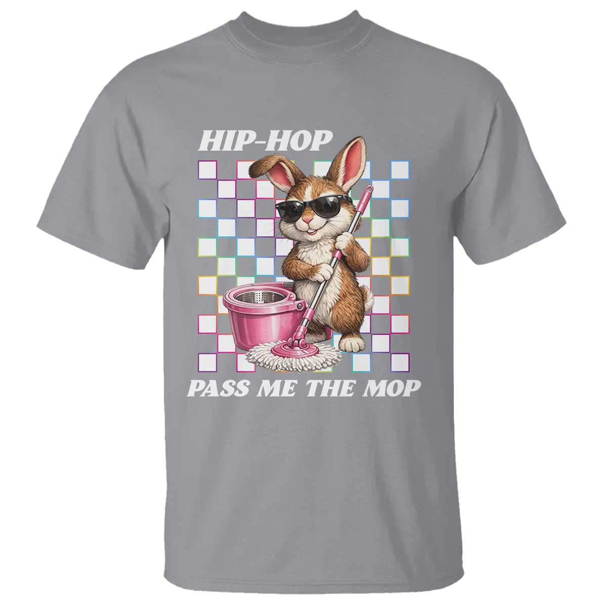 Hip Hop Easter Bunny Cleaning Pun T Shirt Funny Rabbit with Mop