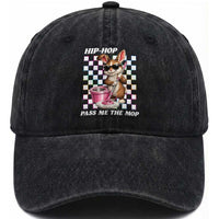 Hip Hop Easter Bunny Cleaning Pun Washed Cotton Baseball Cap Funny Rabbit with Mop