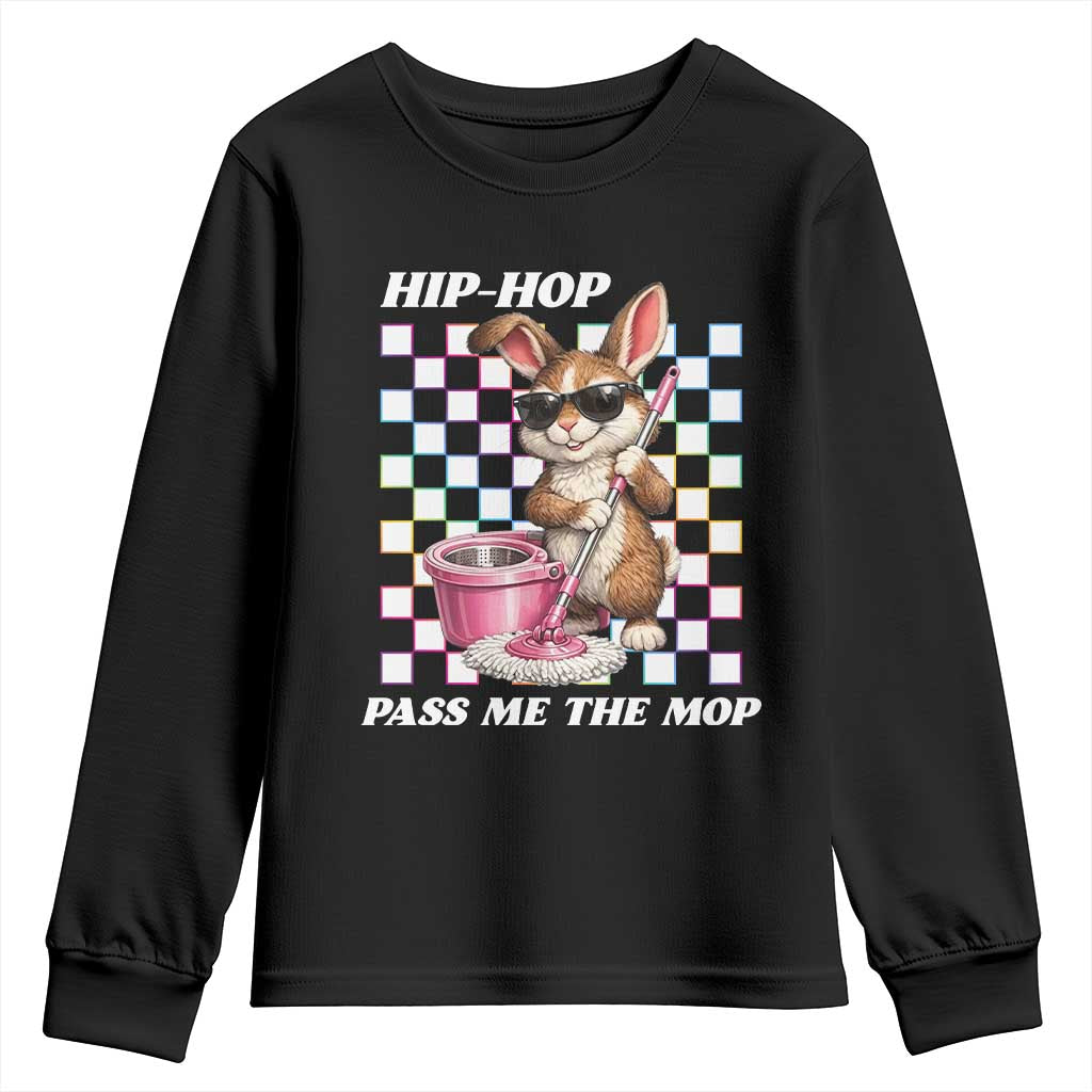 Hip Hop Easter Bunny Cleaning Pun Youth Sweatshirt Funny Rabbit with Mop