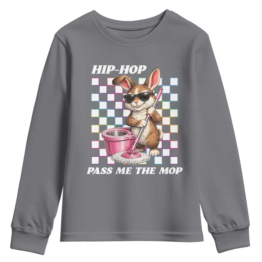 Hip Hop Easter Bunny Cleaning Pun Youth Sweatshirt Funny Rabbit with Mop
