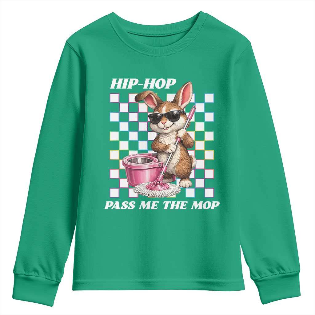 Hip Hop Easter Bunny Cleaning Pun Youth Sweatshirt Funny Rabbit with Mop