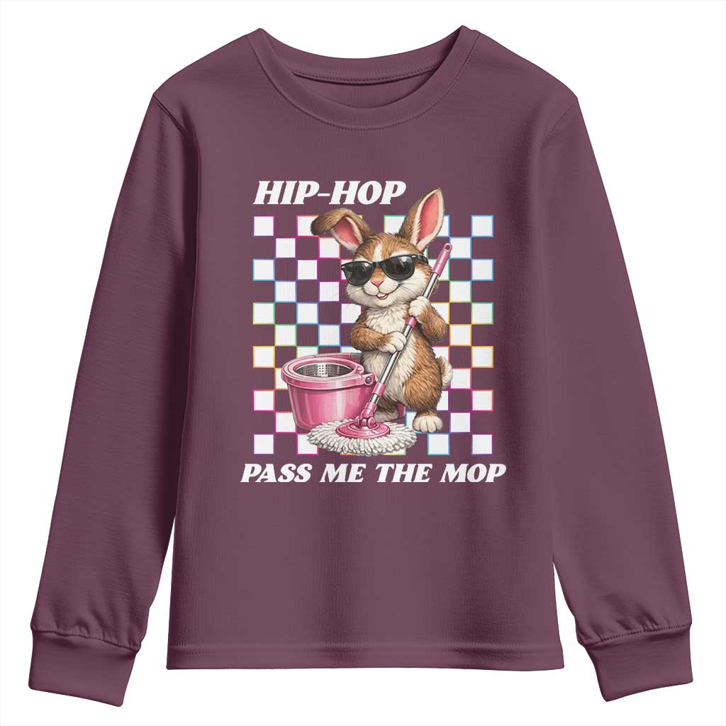 Hip Hop Easter Bunny Cleaning Pun Youth Sweatshirt Funny Rabbit with Mop