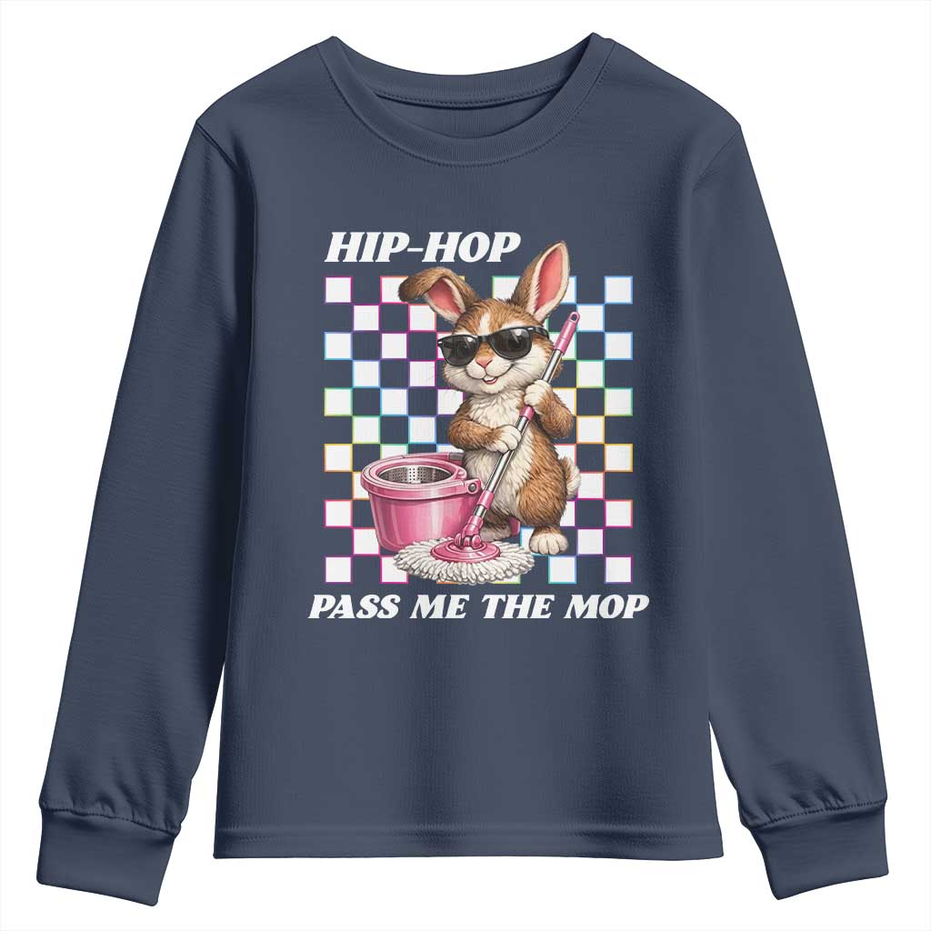 Hip Hop Easter Bunny Cleaning Pun Youth Sweatshirt Funny Rabbit with Mop