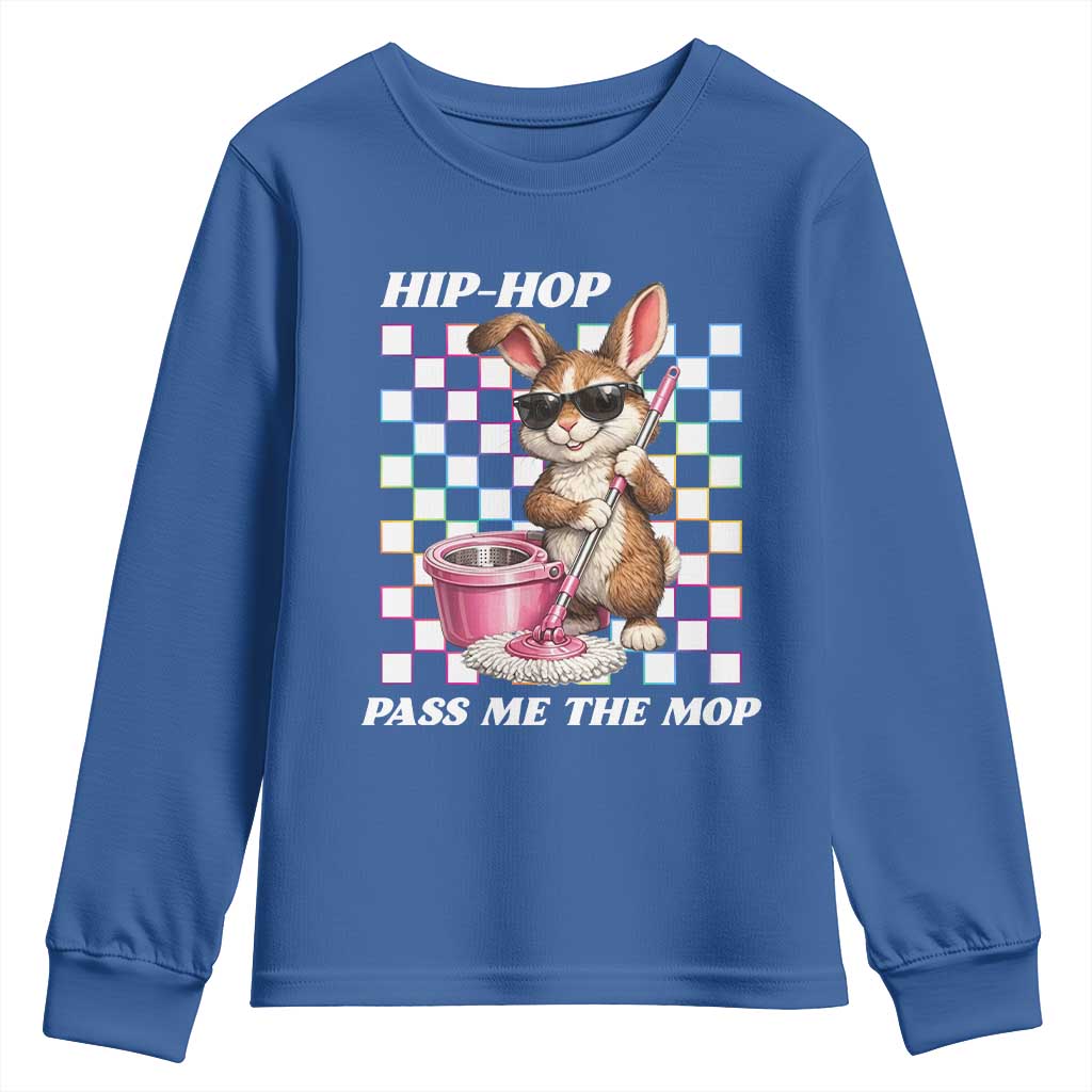 Hip Hop Easter Bunny Cleaning Pun Youth Sweatshirt Funny Rabbit with Mop