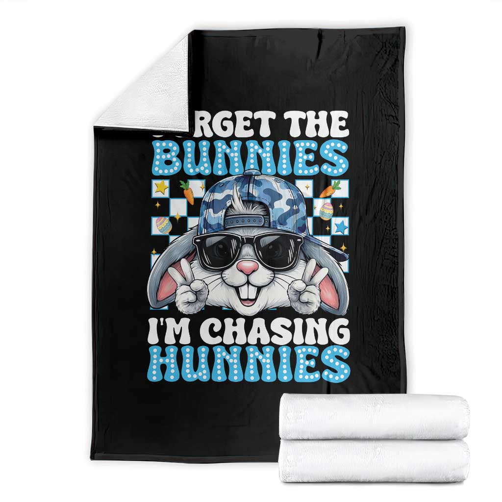Funny Easter Bunny Forget the Bunnies I’m Chasing Hunnies Throw Blanket Cool Rabbit with Sunglasses & Hat Humor