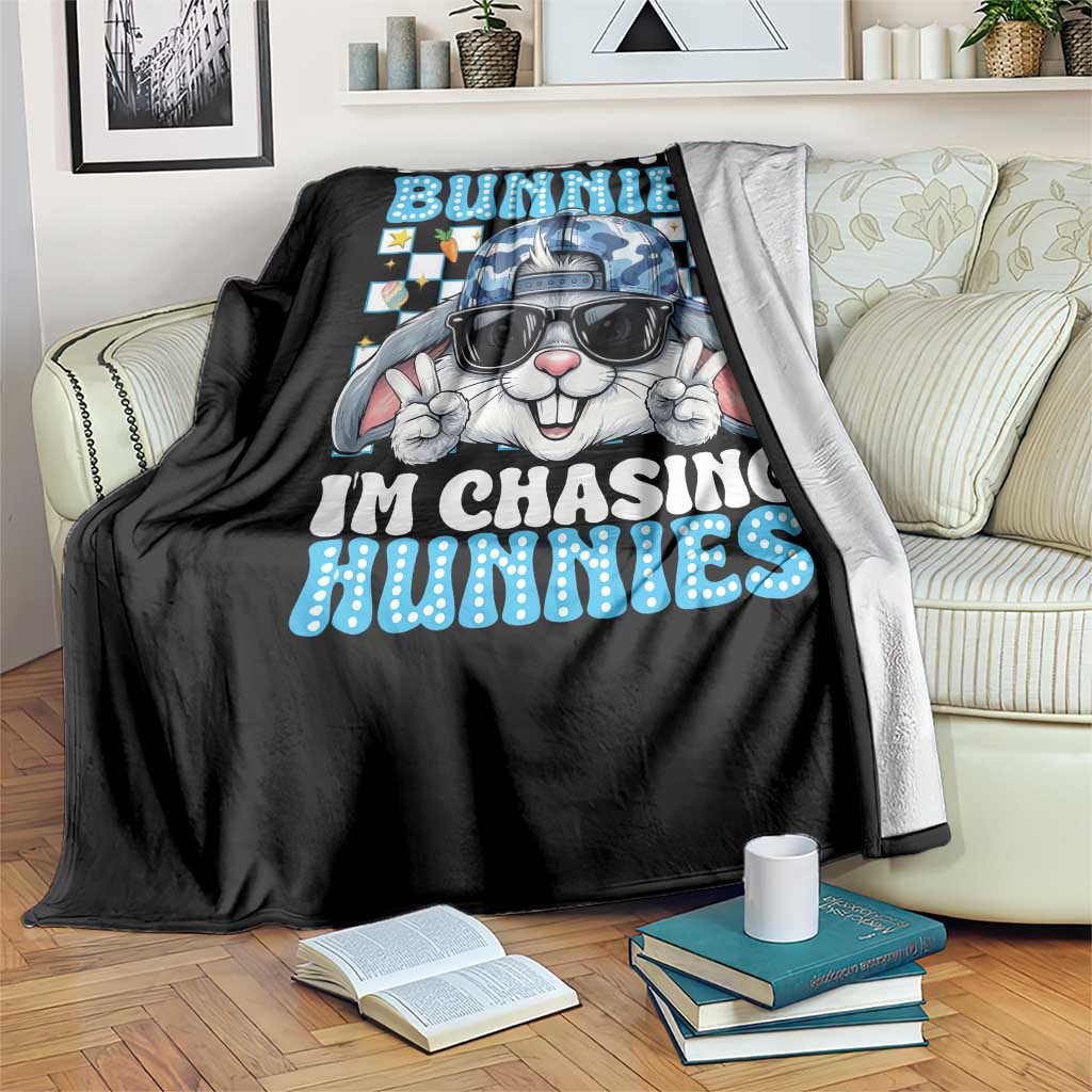 Funny Easter Bunny Forget the Bunnies I’m Chasing Hunnies Throw Blanket Cool Rabbit with Sunglasses & Hat Humor