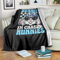 Funny Easter Bunny Forget the Bunnies I’m Chasing Hunnies Throw Blanket Cool Rabbit with Sunglasses & Hat Humor