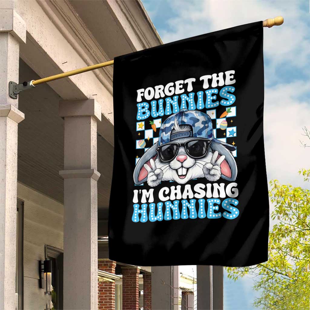 Funny Easter Bunny Forget the Bunnies I’m Chasing Hunnies Garden Flag Cool Rabbit with Sunglasses & Hat Humor