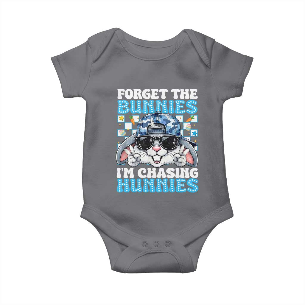 Funny Easter Bunny Forget the Bunnies I’m Chasing Hunnies Baby Onesie Cool Rabbit with Sunglasses & Hat Humor