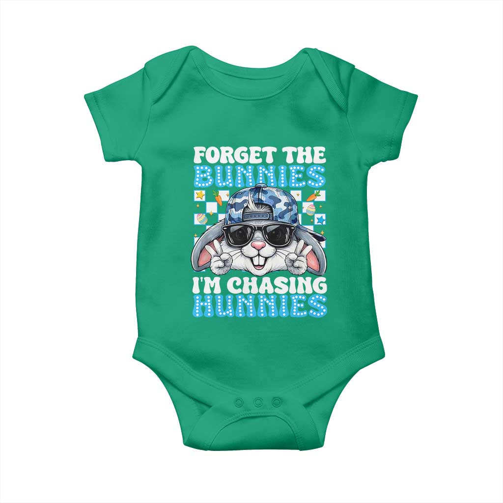 Funny Easter Bunny Forget the Bunnies I’m Chasing Hunnies Baby Onesie Cool Rabbit with Sunglasses & Hat Humor