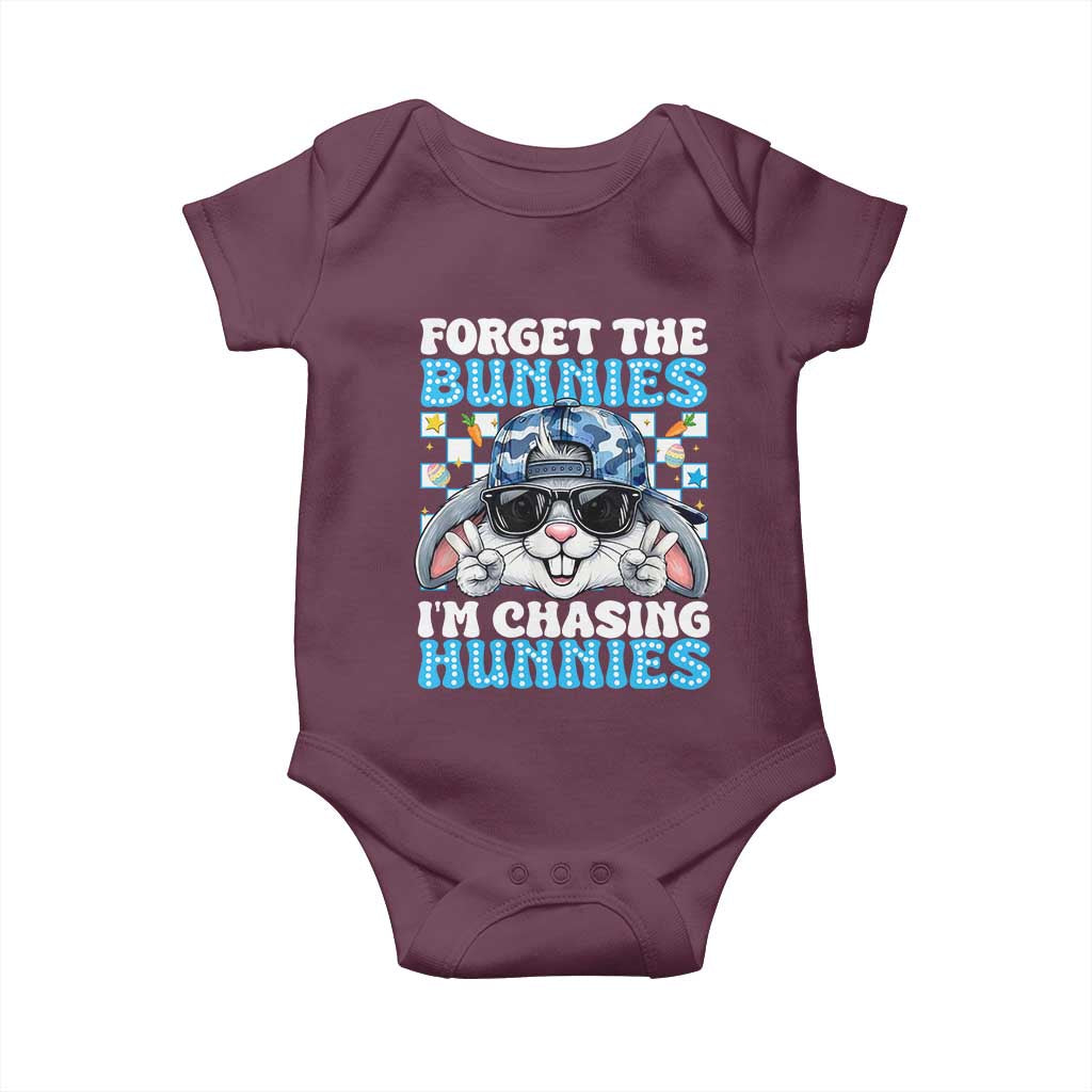 Funny Easter Bunny Forget the Bunnies I’m Chasing Hunnies Baby Onesie Cool Rabbit with Sunglasses & Hat Humor